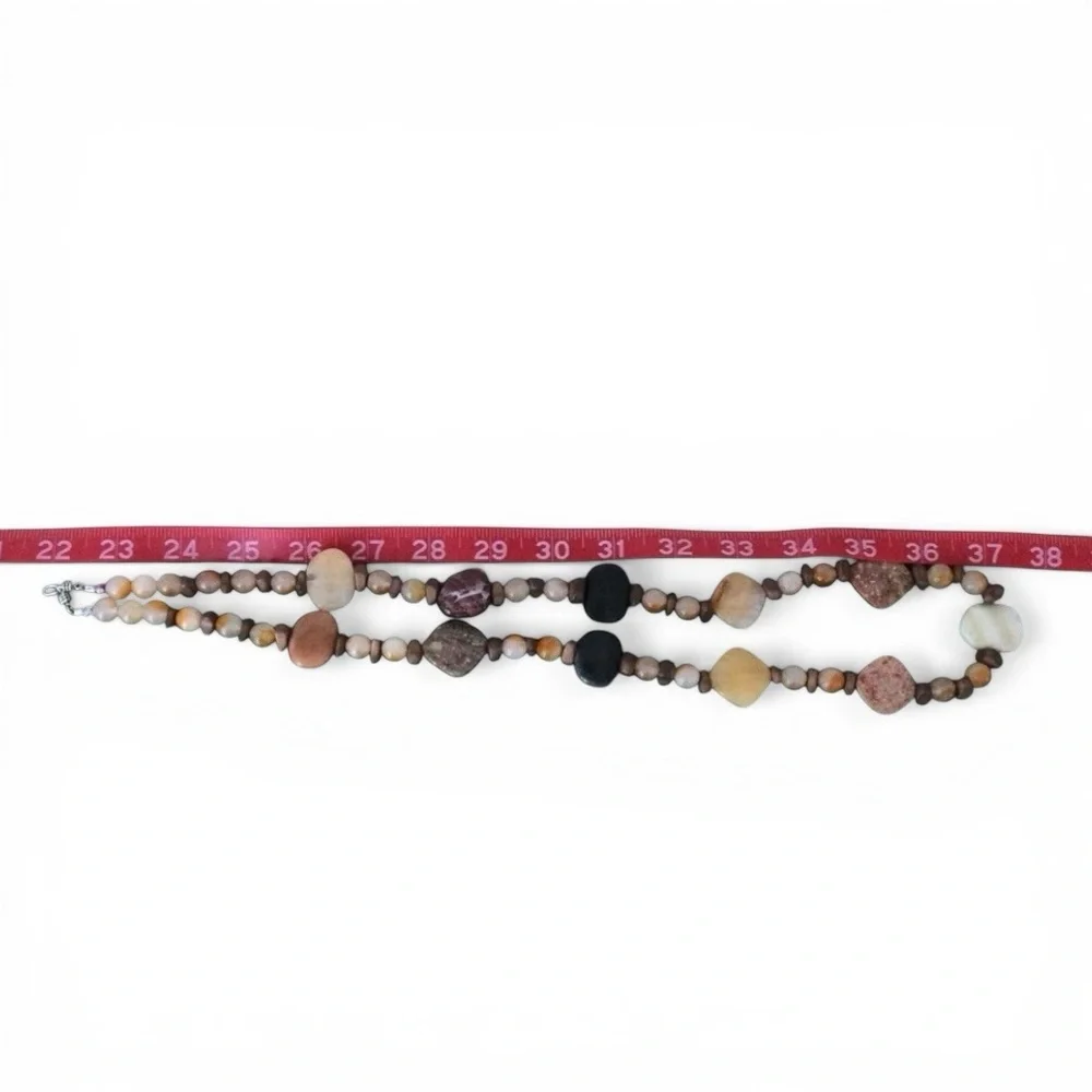 Artisan Semi‑Precious Stone Necklace - Ferruginous Quartz - Silver‑Tone - 31